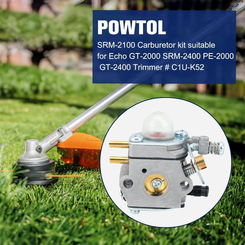 Powtol SRM 2100 Carburetor for Echo SRM 2400 SRM-2100 SRM2100 GT2000 PE2000 SRM2400 PE2400 GT2000R PPF2100 PPT2100 SRM2110 PP1200 PP800 PAS2000 String Trimmer Replace C1U-K52 - Image 4